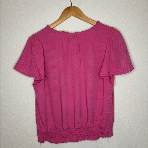 Ann Taylor Pink Printed Butterfly Sleeve V-Neck Loose Fit Top Size Large - Picture 4 of 5